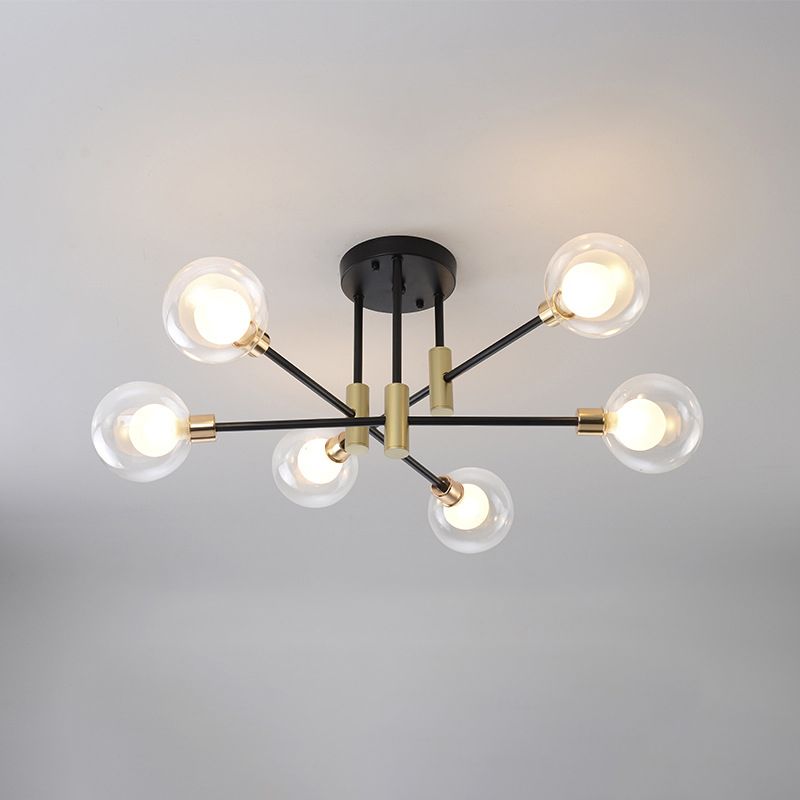 Black Sphere Ceiling Mount Light Fixture Modern Style Glass Multi Lights Semi Flush Mount Lamps