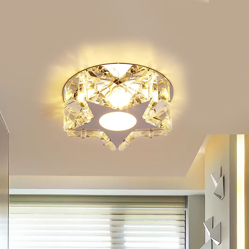 Circle/Star Flush Mount Fixture Simplicity Crystal Block Stainless-Steel LED Close to Ceiling Lighting for Corridor