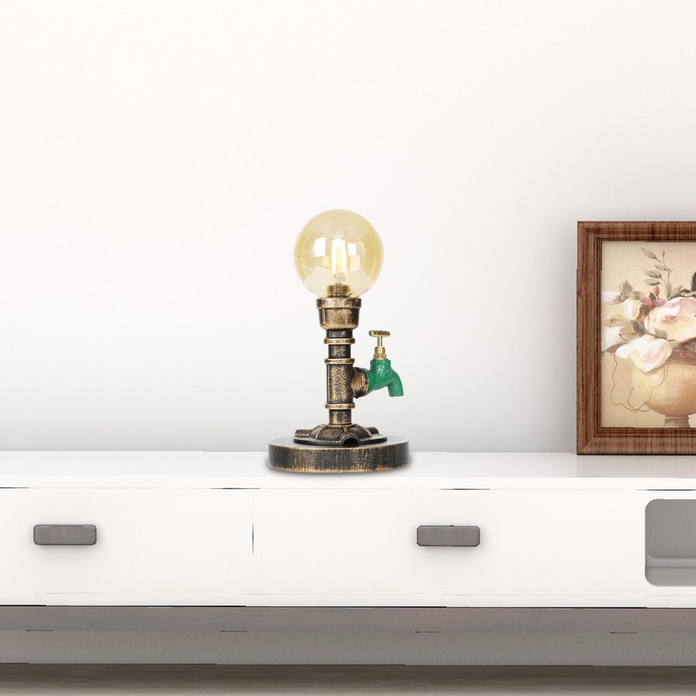 1 Light Light/Amber Glass Desk Lampada Vintage Vintage Bronzo Globe Bronzo Ombra del soggiorno Luce con base