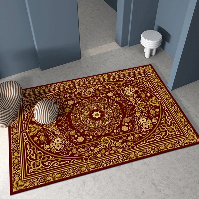 Wine Red 3D Printing Rug Polyester Modern Area Rug Stain Resistant Rug for Living Room