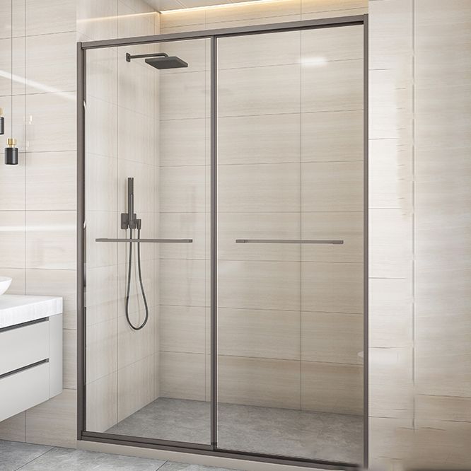 Matte Gray Bypass Shower Door Full Frame Tempered Glass Shower Door