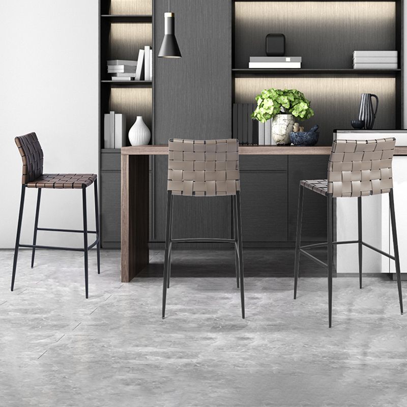 Modern Faux Leather Counter Stool Square Low Back Bar Stool for Indoor