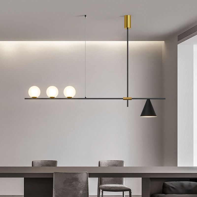 Contemporary Island Light White Glass Shade Hanging Light for Dining Room