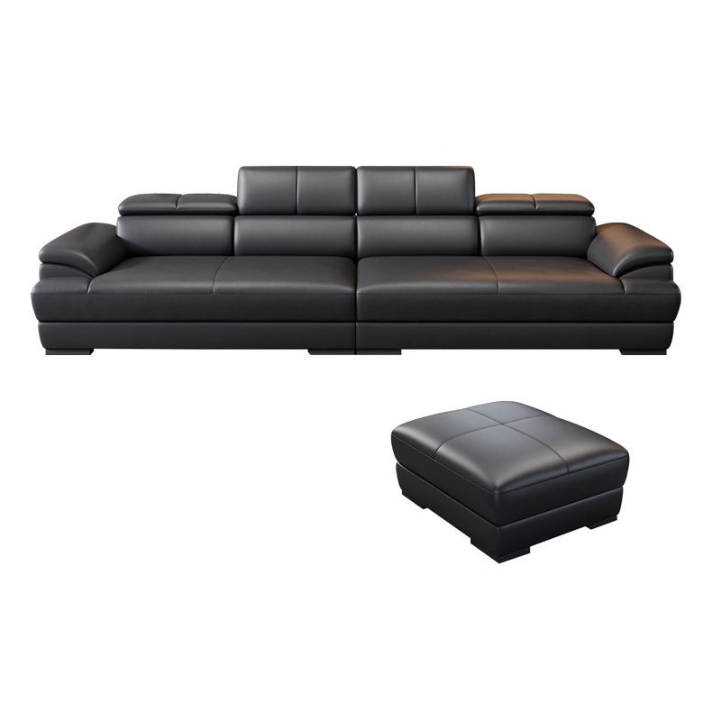 Genuine Leather Pillow Top Arm Sectional Sofa 27.56"H Cushion Back Sofa,Black