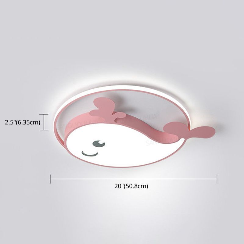 Kids Creative LED Ceiling Light Wrought Iron Dolphin Flush Mount with Acrylic Shade