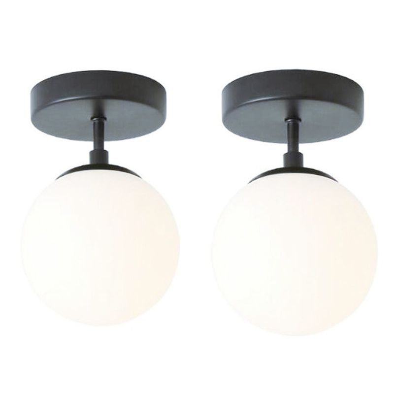 Lustre semi-affleurant sphérique contemporain, luminaire de plafond en verre dépoli à 1 lumière pour couloir