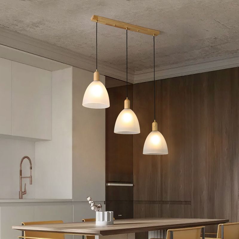Modern Minimalist Glass Hanging Light Wooden Pendant Lighting Fixture for Sitting Room