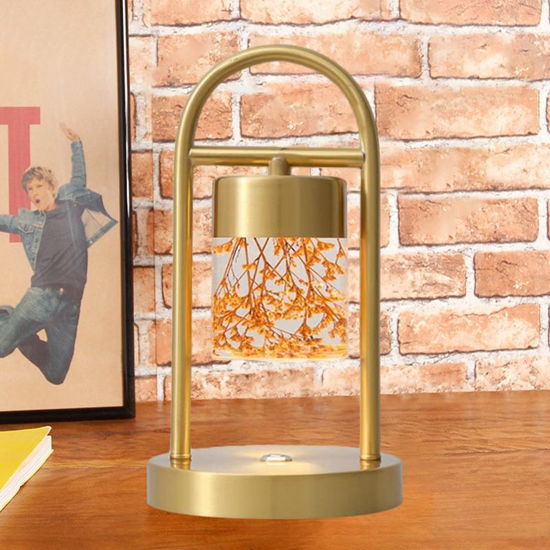 Gold Column Table Lamp Simplicity Clear Glass LED Desk Light with U-Shaped Metal Frame