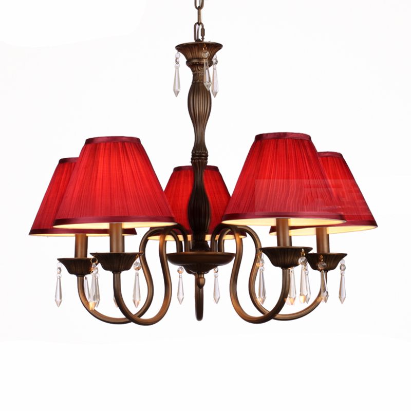 Vintage conische kroonluchter veelkleurige geplooide stof hanglamp