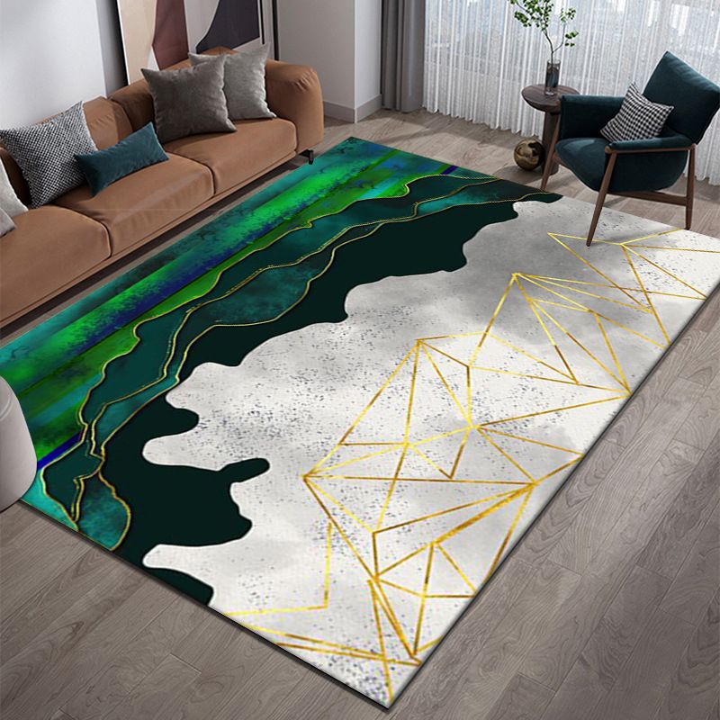 Funky Green Tone Abstract Print Carpet Leisure Rug Polyester Non-Slip Carpet for Home Decor