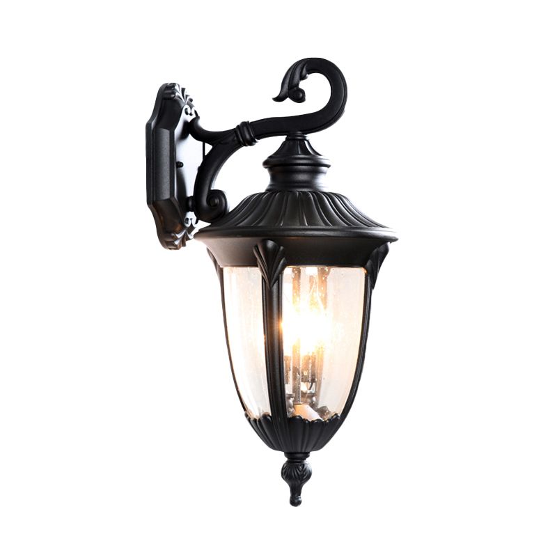 Verre à bulles transparente Noir applique Urne 1 tête de lampe murale rustique avec bras de curling pour extérieur