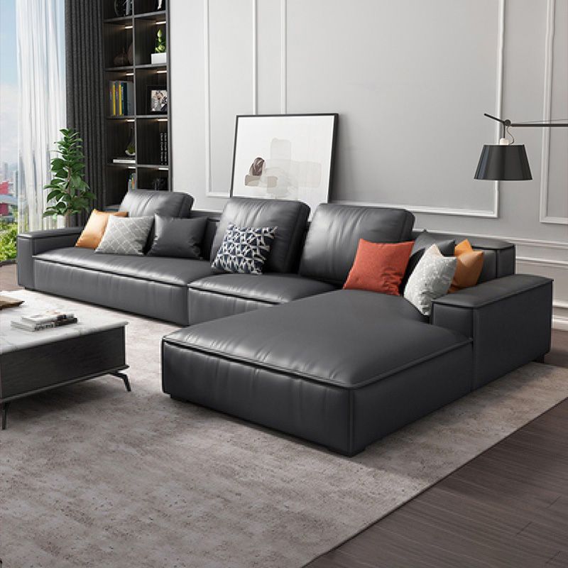 Loose Back Faux Leather Sofa with Chaise Square Arm Sofa - 70.87" D