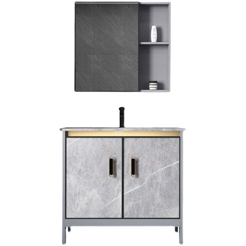 Contemporary Sink Cabinet Freestanding Mirror Cabinet Bathroom Vanity Set in Gray