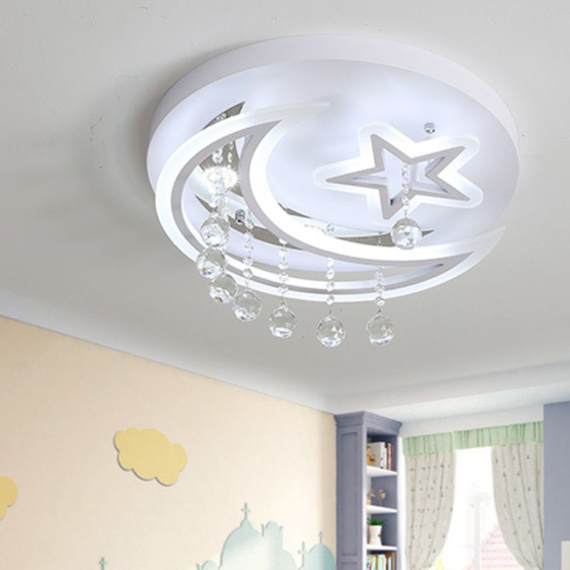 Star Moon Acrylic Flush Mount Modern White LED 16"/19.5" W Bedroom Ceiling Mounted Fixture in Warm/White Light
