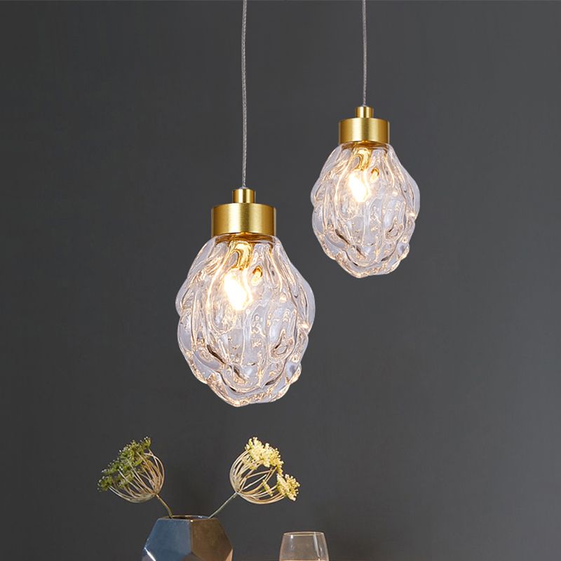 Post Modern Pineal Fruit Ceiling Light Clear Glass 1 Head Dining Room Suspension Pendant Lamp in Gold