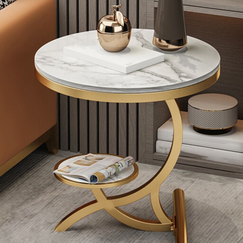 Modern Double Tier Minimalist End Table Abstract Round Corner Table