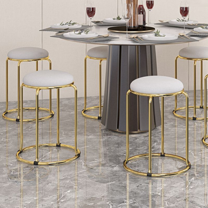 Contemporary Pouf Ottoman Fabric Upholstered Metal Frame Round Ottoman