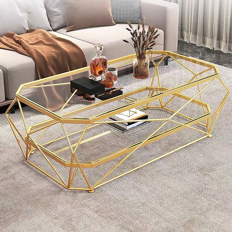 Gold Metal Frame Base Cocktail Table Transparent Top Coffee Table