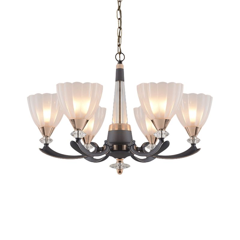 Grey-Gold 6/8 Lights Bidelier lampadario tradizionale fiore di vetro smerigliato bianco su una lampada sospesa