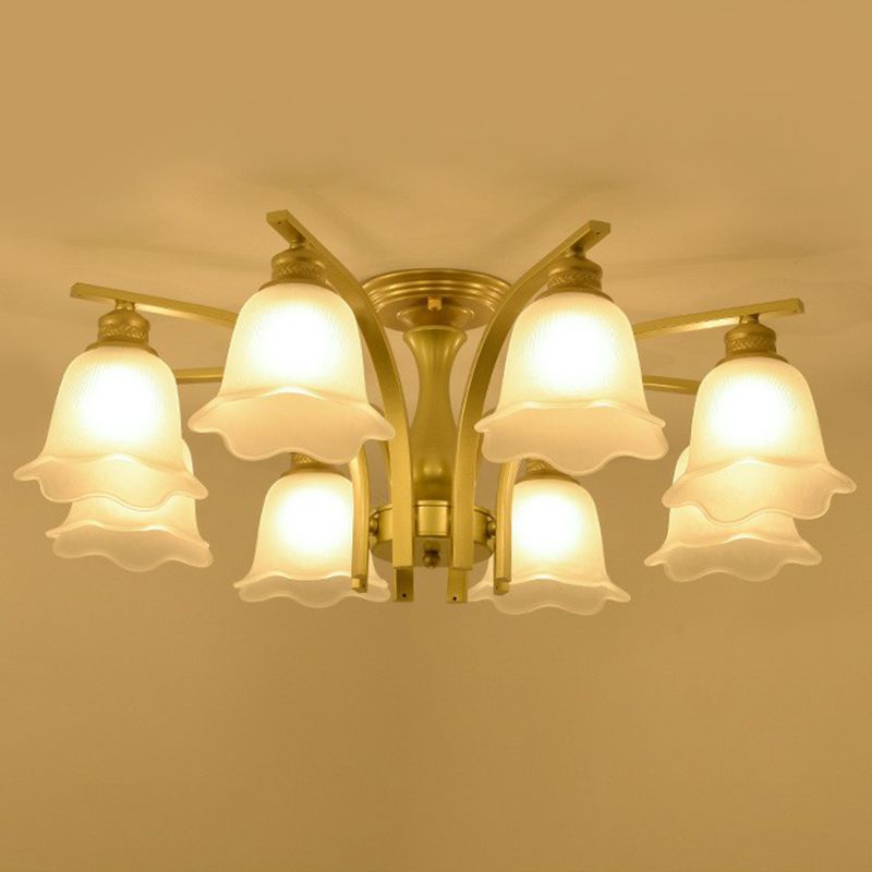 Rustic Ruffled Semi Flush Light Cream Glass Flush Mount Ceiling Chandelier for Living Room
