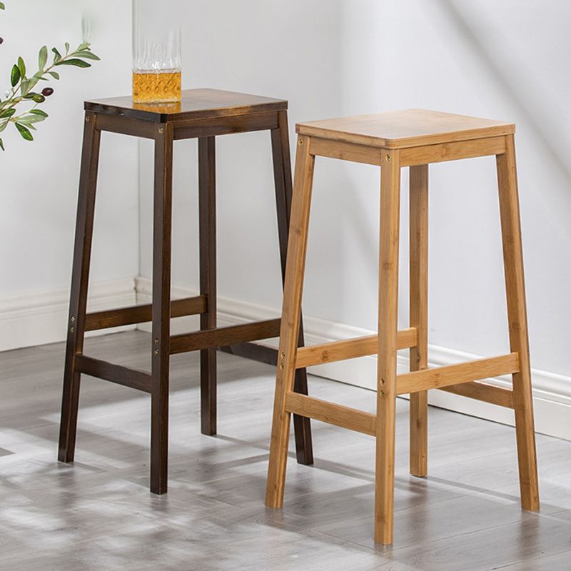 Contemporary Dining Stool Square Solid Wood Bar Stool with Footrest