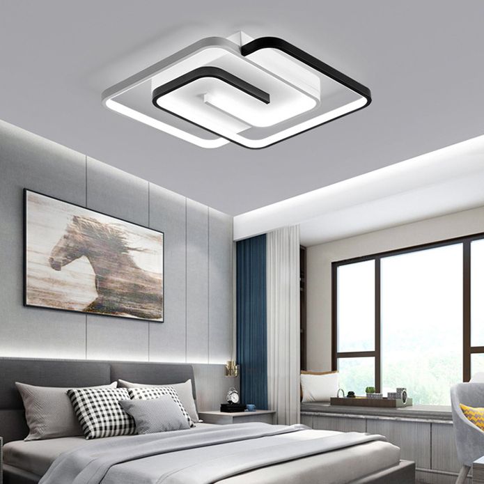 Modern Style Square Flush Mount Ceiling Lights Aluminum Black Led Semi Flush Ceiling Lights