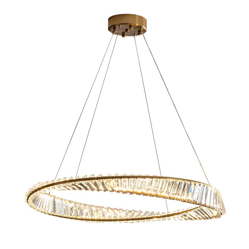Contemporary Style Round Pendant Chandelier Crystal 1 Light Chandelier Light in Gold