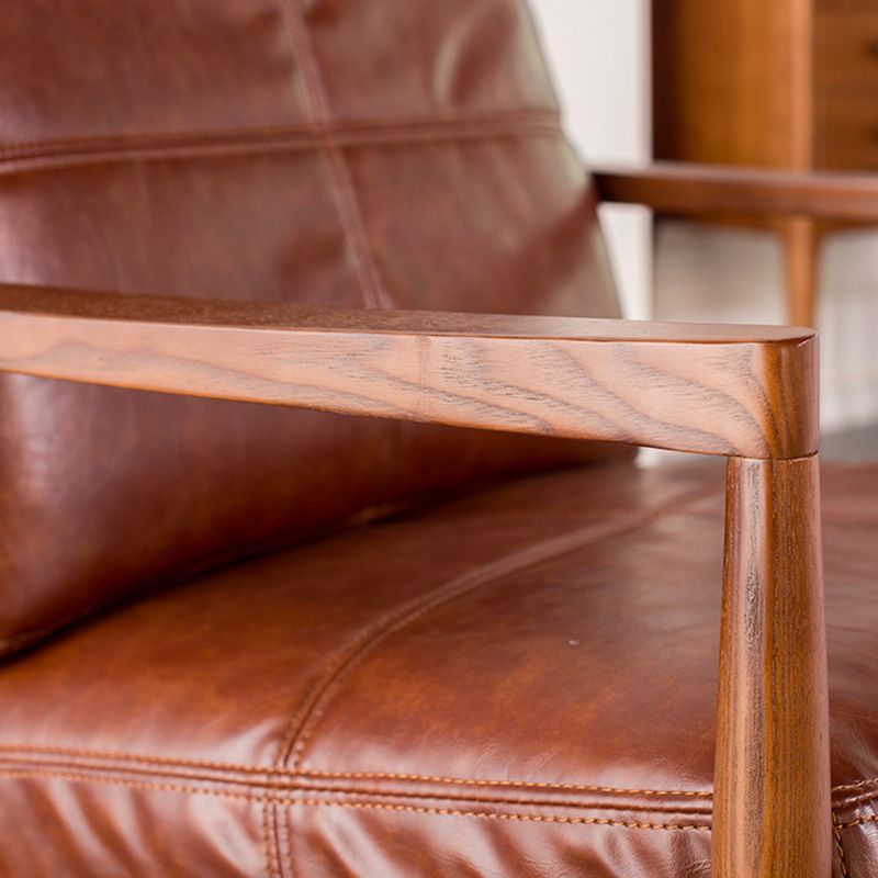 Contemporary Genuine Leather Accent Armchair Tufted Genuine Leather Arm Chair