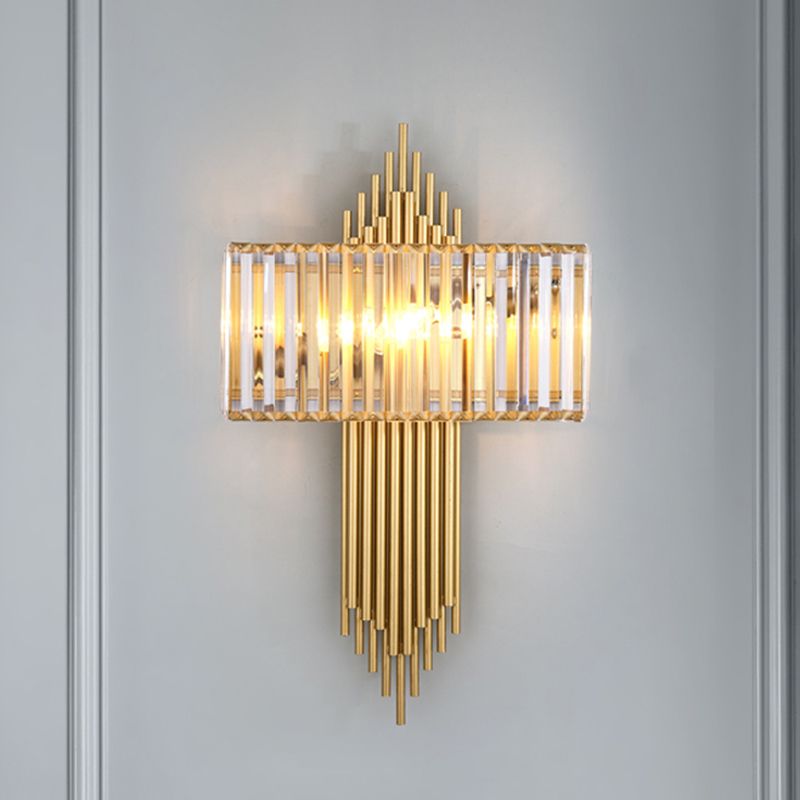 14.5"/16.5" W Rectangular Wall Lighting Fixture Modern Style Clear Crystal 2 Lights Golden Wall Sconce for Bedside