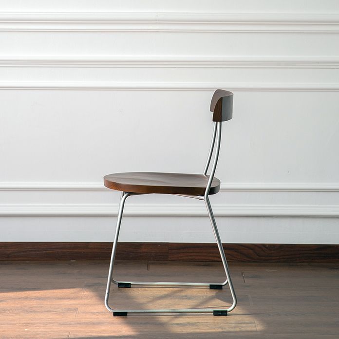 Modern Backrest Armless Wood Chair with Metal Legs for Dining Room