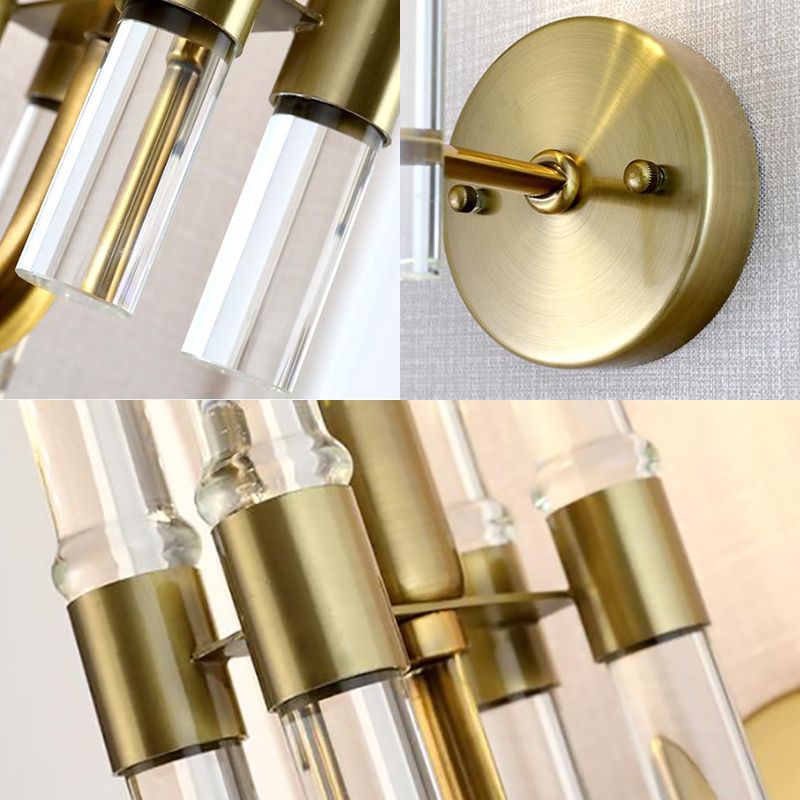 1 leichte bewaffnete Wandleuchte moderne Metallwandlampe mit klarem Kristallrohr in Gold Finish für den Flur