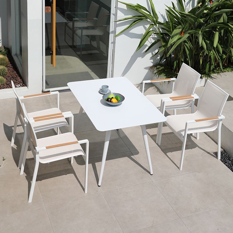 Contemporary White Outdoors Dining Chairs with Fabric Back Stacking Chairs