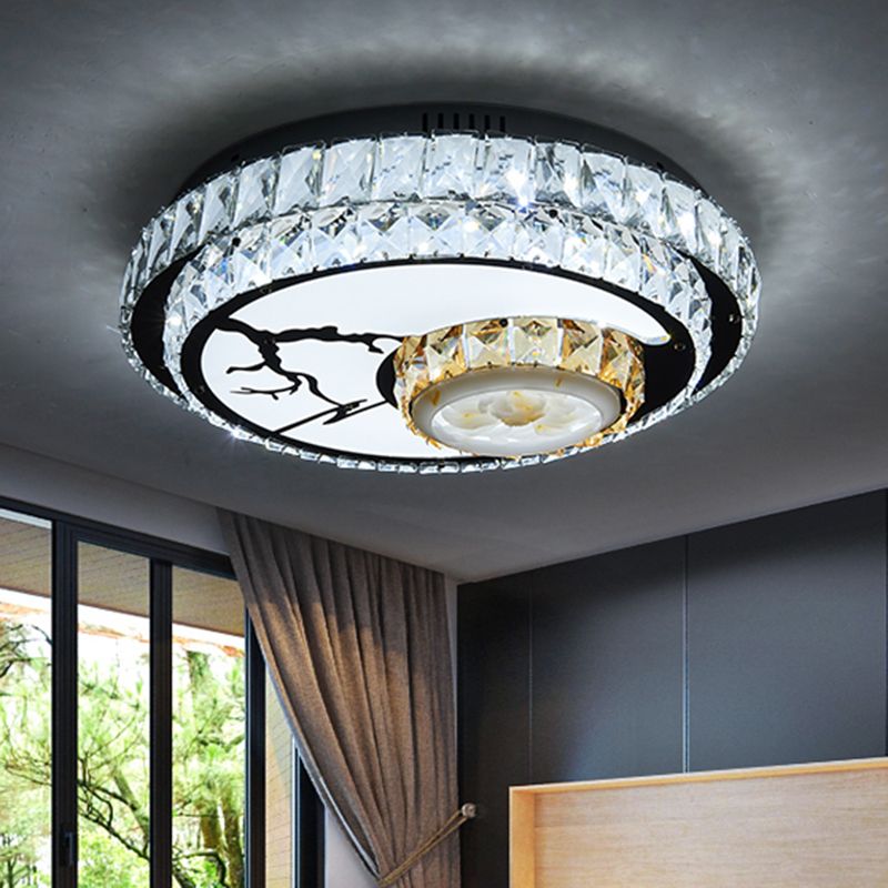 Chrome LED -cirkel plafondlicht minimalisme kristalblok spoelmountlamp met lotusontwerp