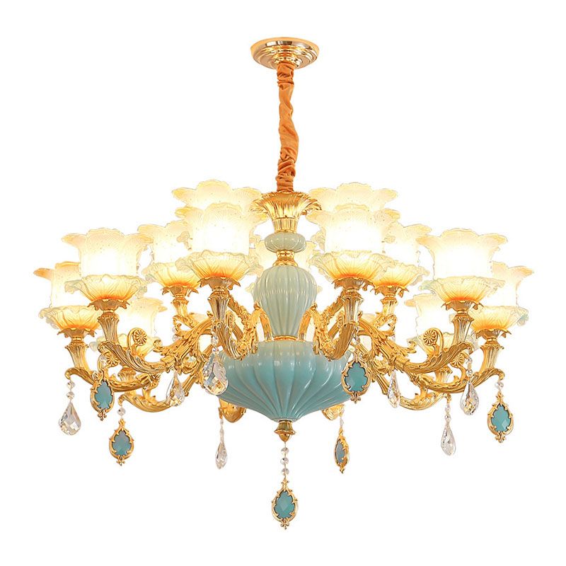Gold Blossom Ceiling Chandelier Modernity Frosted Glass Hanging Light Fixture with Crystal Accent
