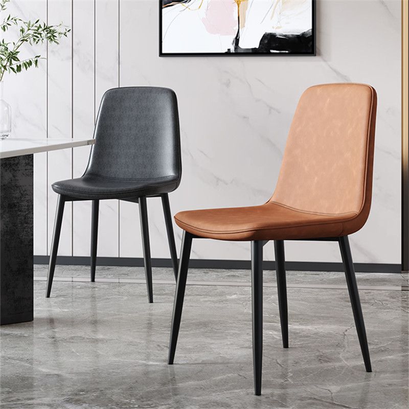 Modern Style Metal Dining Chair Armless PU Leather Side Chair for Home Use