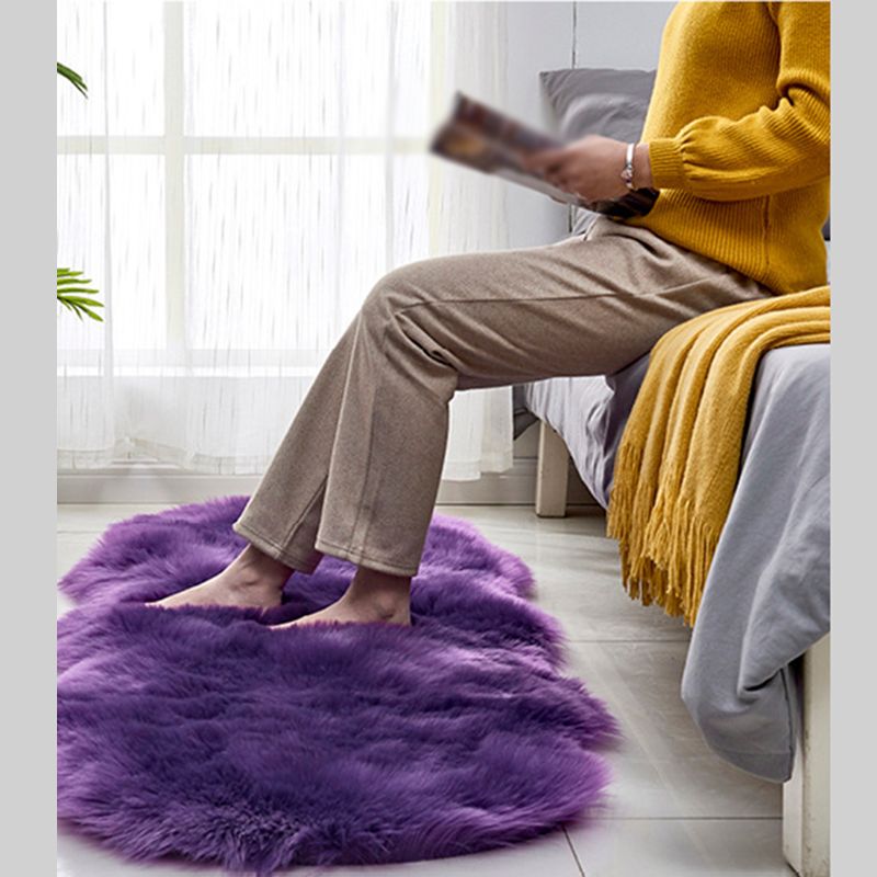 White Bedroom Plush Area Rug Polyester Area Carpet Solid Color Stain Resistant Rug