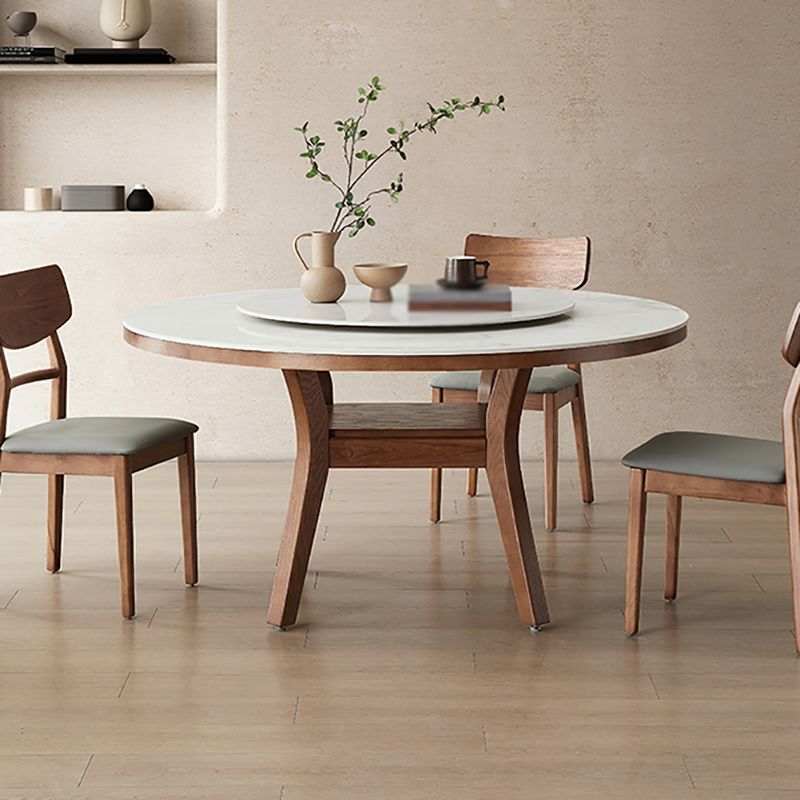 Modern Dining Round Table Dining Sintered Stone Table for Restaurant with Wood Legs