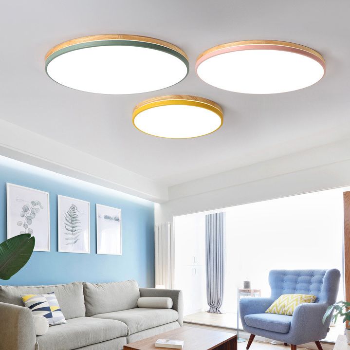 Ultrathin Round Hallway Flush Light Fixture Acrylic LED Macaron Ceiling Mounted Lamp
