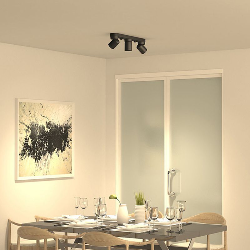 Cylinder Shape Flush Ceiling Lights Modern Style Metal 3 Light Flush Mount in Black/White