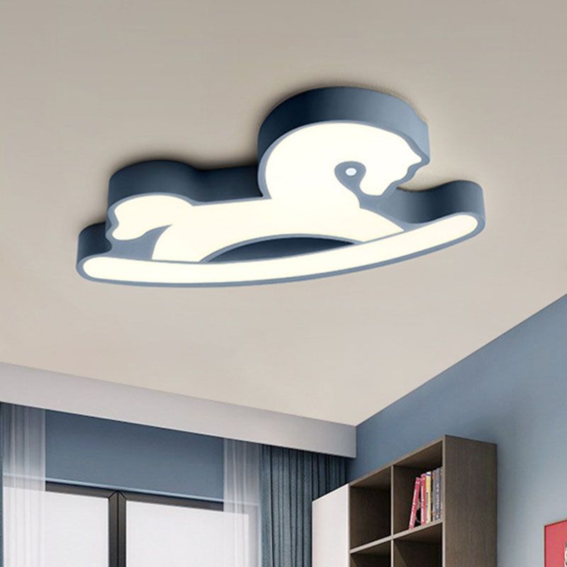 Horse Ceiling Flush Mount Nordic Acrylic Pink/Blue LED Flush Light Fixture for Children Bedroom