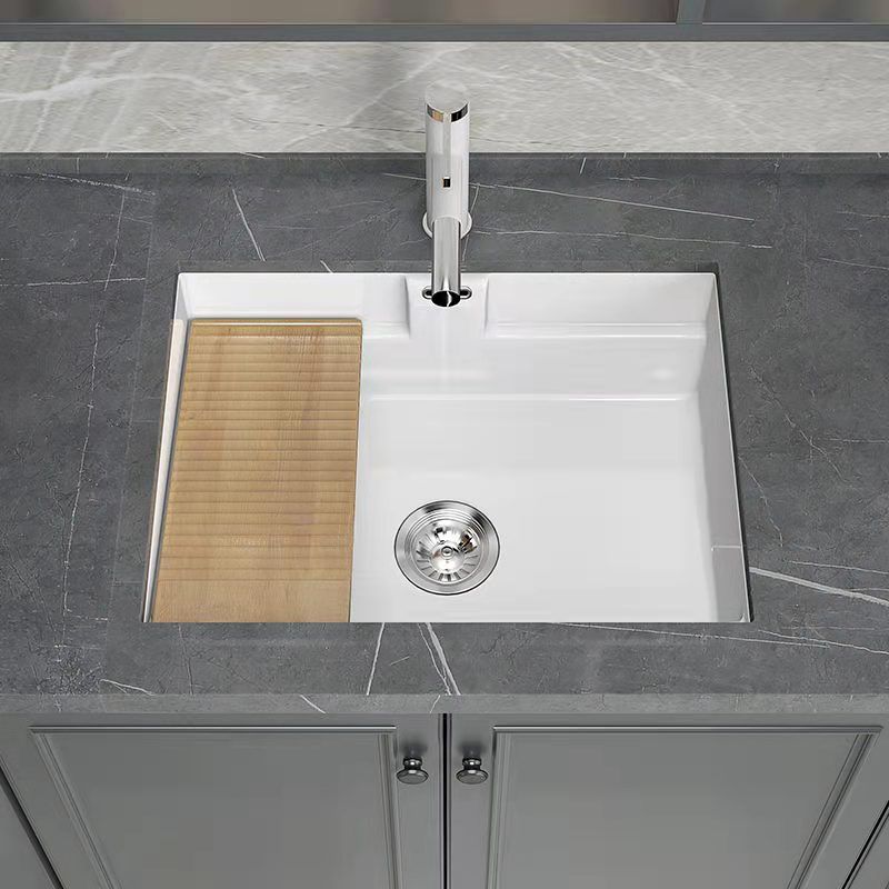 Modern Undermount Vanity Sink Rectangular Porcelain with Overflow and Faucet Vessel