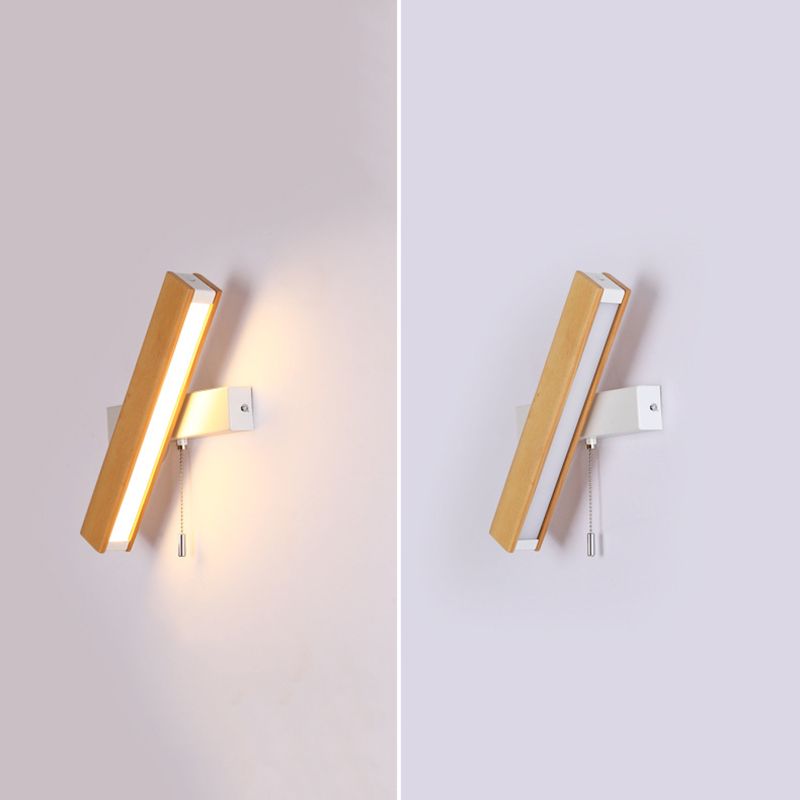 Wooden Creative Rotatable LED Wall Lamp Hand Pull Switch Design Sconce Light for Bedroom