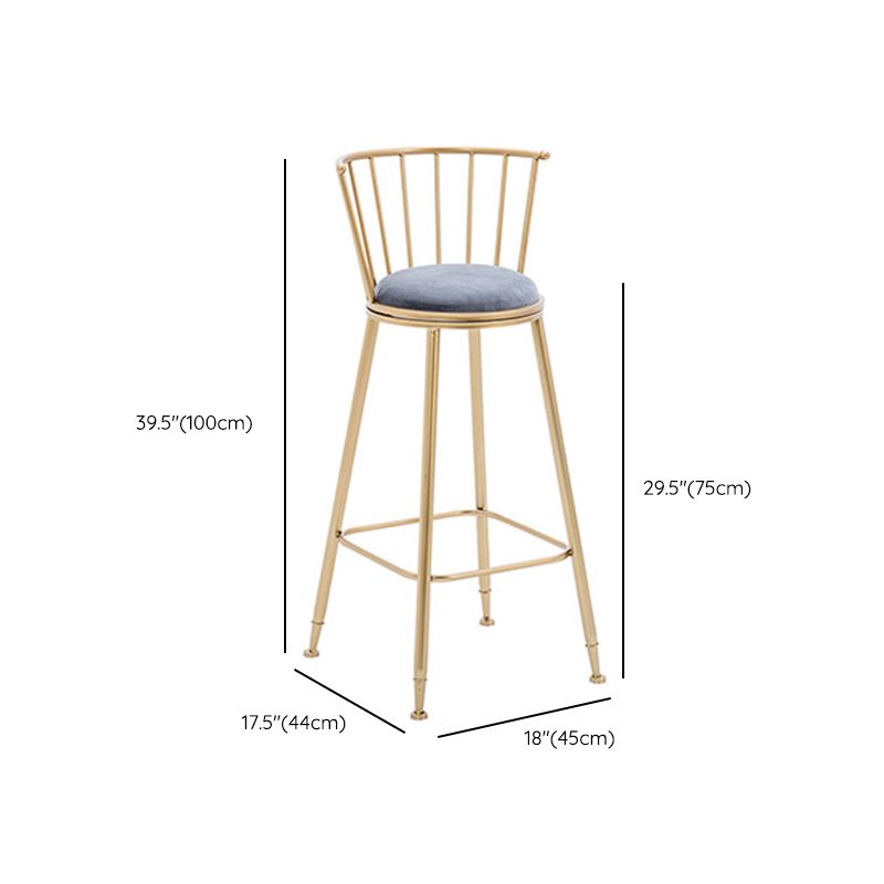 Gold Metal Base Dining Stools Low Back Round Bar Stools with Footrest