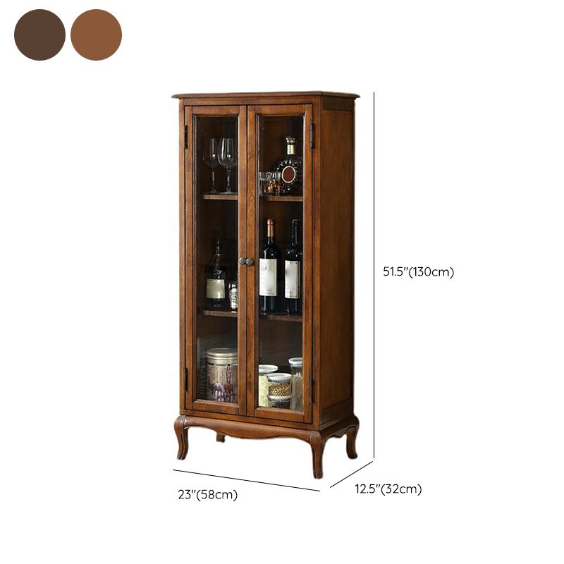 Traditional Rubber Wood Display Stand Glass Doors Hutch Cabinet with Doors for Dining Room