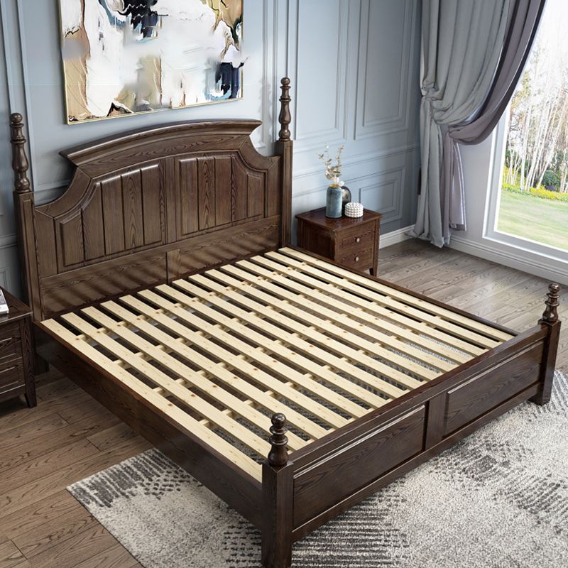 Victorian Ash Four Poster Bed Solid Color Walnut Poster Bed with Headboard