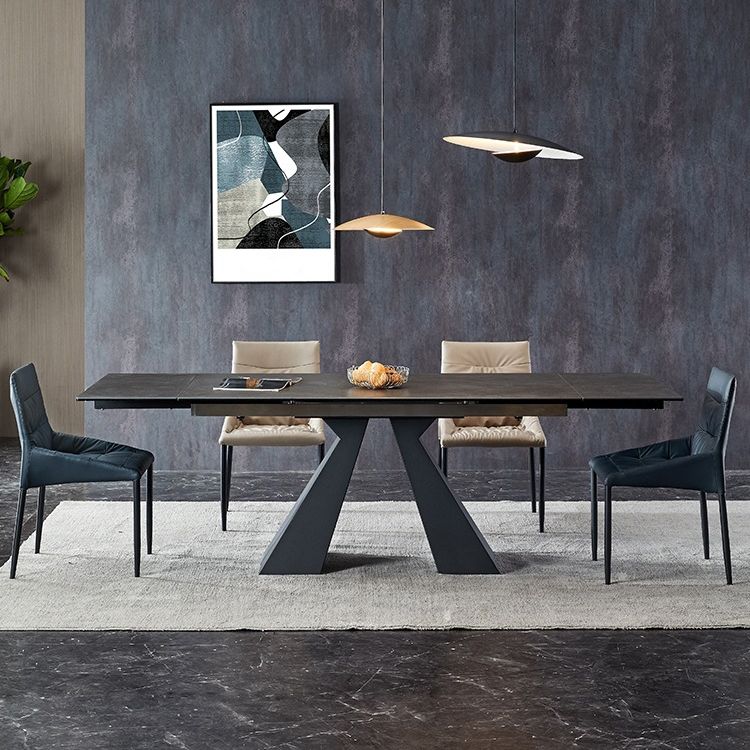 Mesa de comedor gris de estilo moderno Mesa de comedor de piedra sinterizada con marco negro