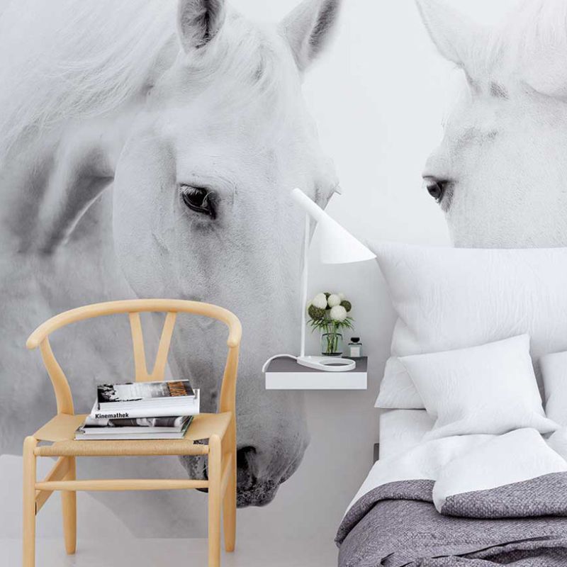 Horse Mural Wallpaper in Black and White, Minimalist Wall Art for Guest Room Decor