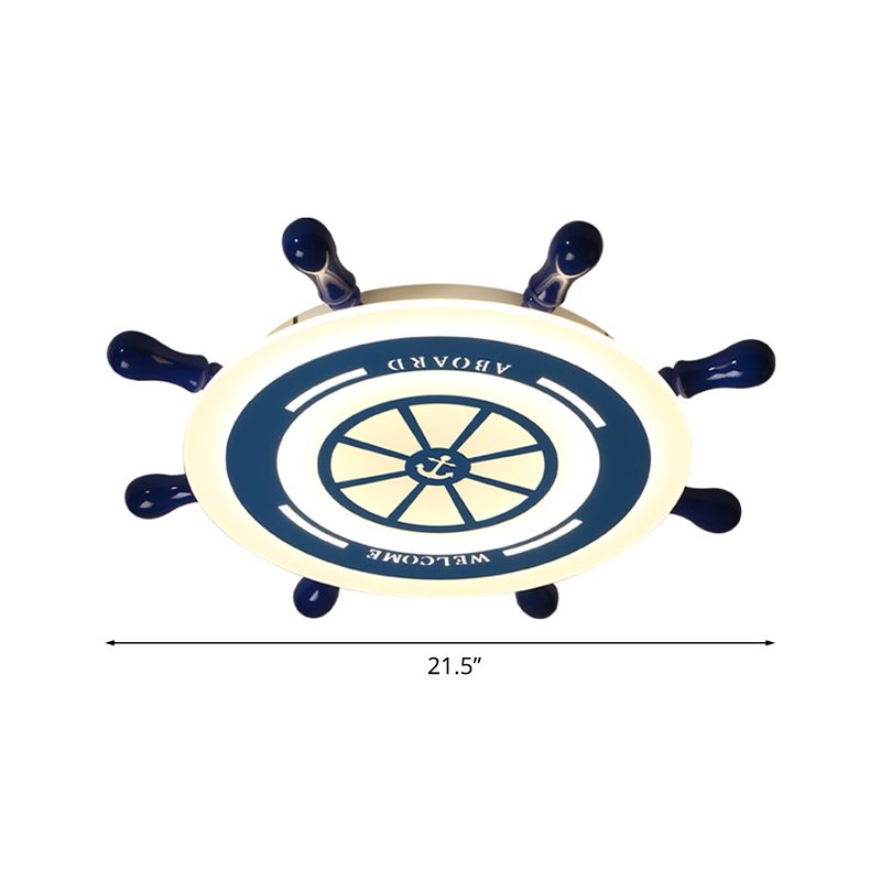 21.5"/25.5" W LED Nursery Flush Ceiling Light Mediterranean Blue Flush Mount with Rudder Acrylic Shade