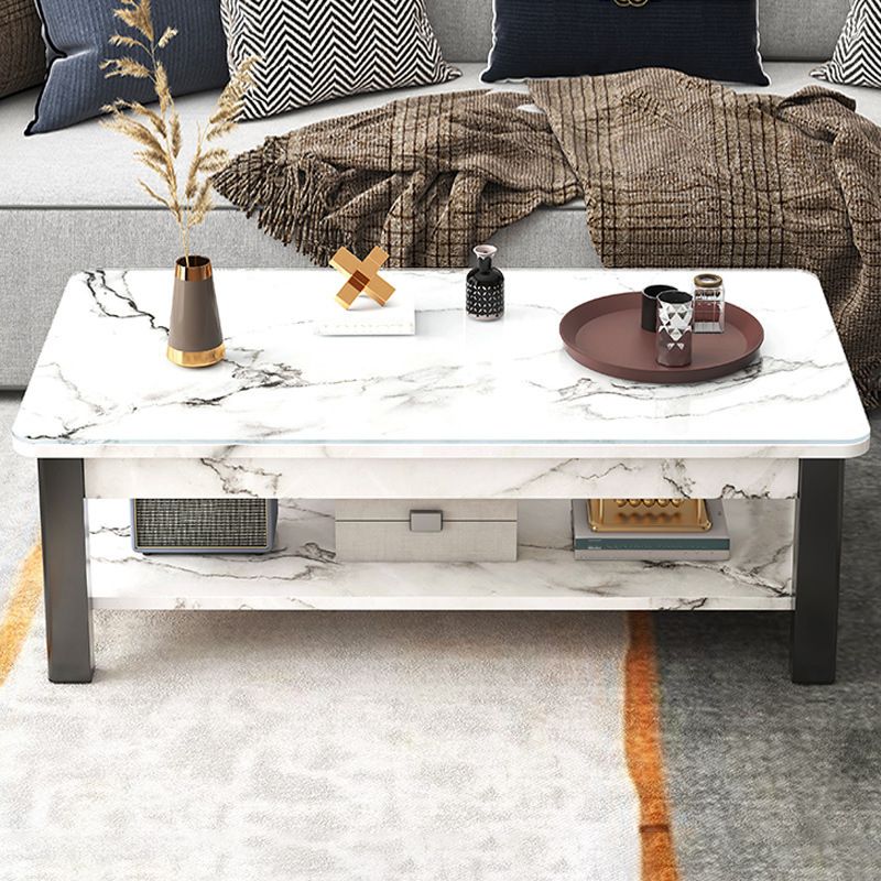 16"H Contemporary Coffee Table Stone Rectangle Coffee Cocktail Table