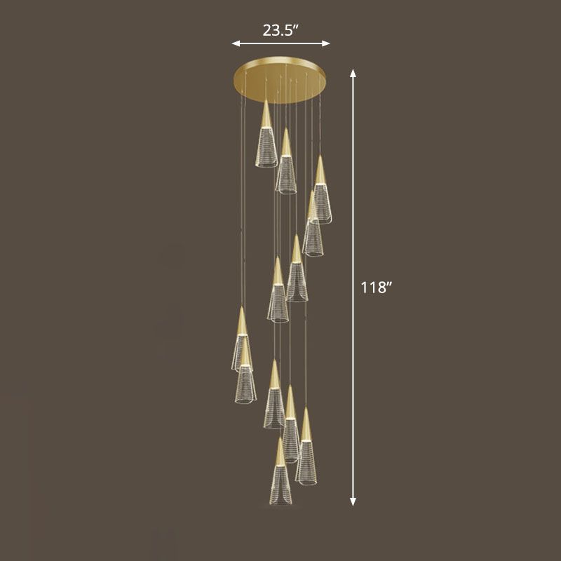 Modern Style Spiral Conical Multi Light Pendant Acrylic Stairwell Hanging Lighting